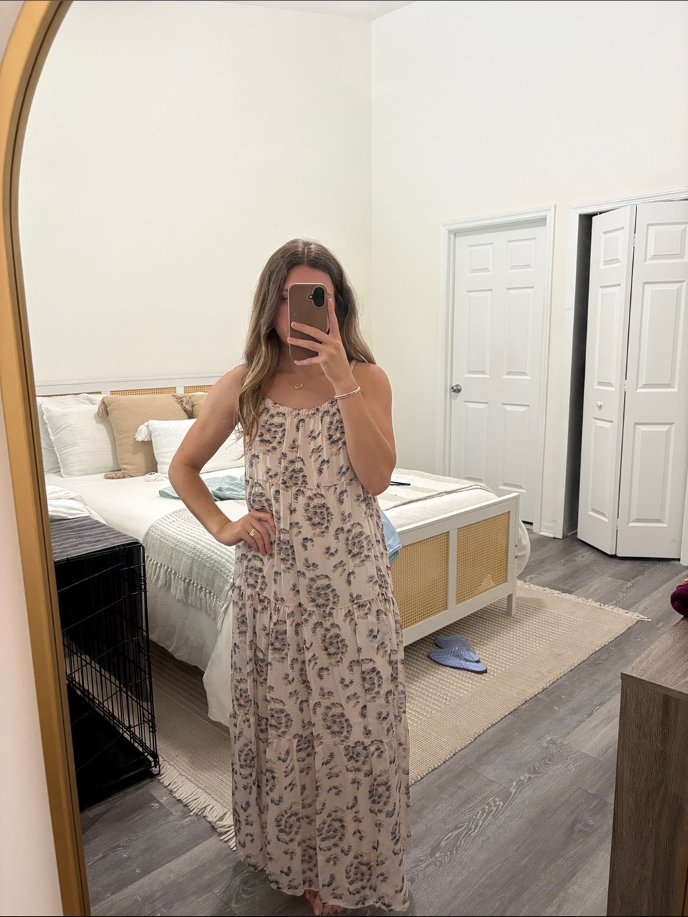 Elena Baldi Sleeveless Floral Print Maxi Dress in Beige